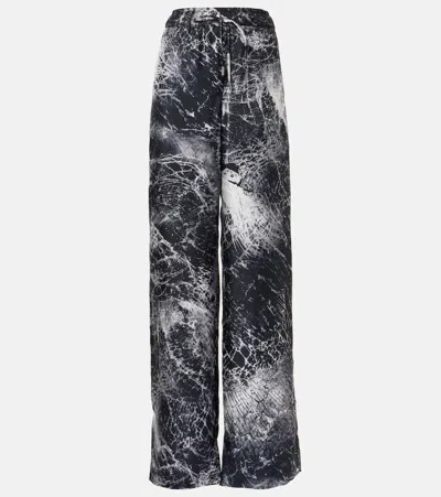 Alexander Mcqueen Printed Silk Wide-leg Pants In Black