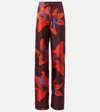Alexander Mcqueen Wide-leg Silk Twill Trousers With Flame Lily Print In Multicoloured