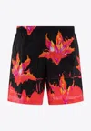 Alexander Mcqueen Lily Print Swim Shorts In Black