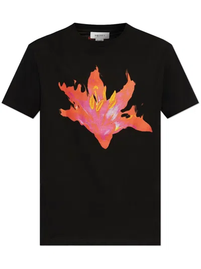 Alexander Mcqueen Floral Graphic T-shirt In Black/red