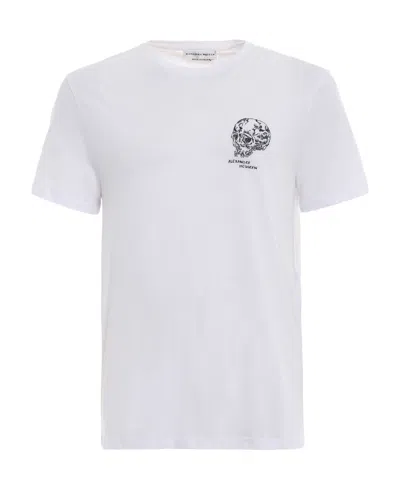 Alexander Mcqueen Printed T-shirts With Flowers And Skulls In White