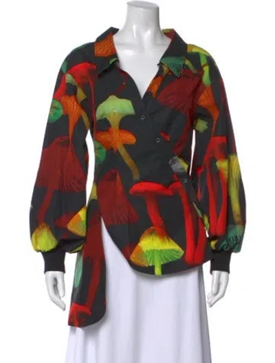 Pre-owned Alexander Mcqueen Printed V-neck Button-up Top In Multi