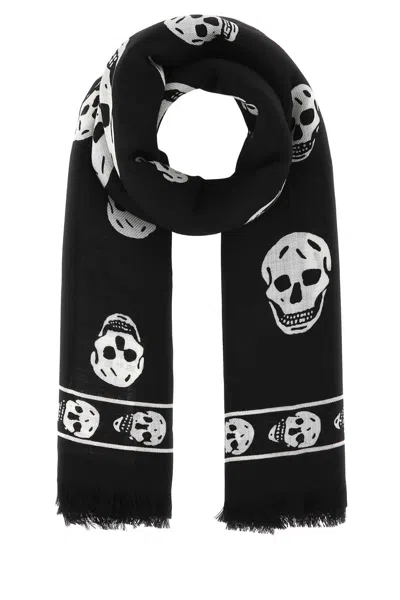 Alexander Mcqueen Printed Wool Scarf In Black