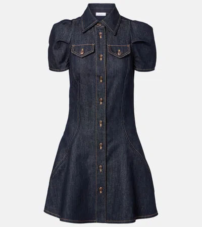 Alexander Mcqueen Pinched Shoulder Denim Mini Dress In Blue