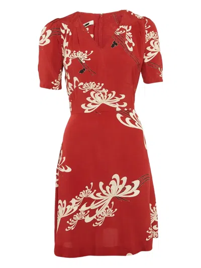 Pre-owned Alexander Mcqueen Puff-sleeve Floral Dress In Red