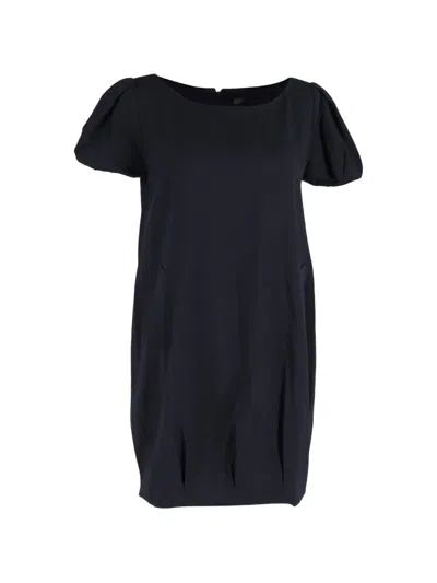 Pre-owned Alexander Mcqueen Puff-sleeve Pocket Mini Dress In Blue