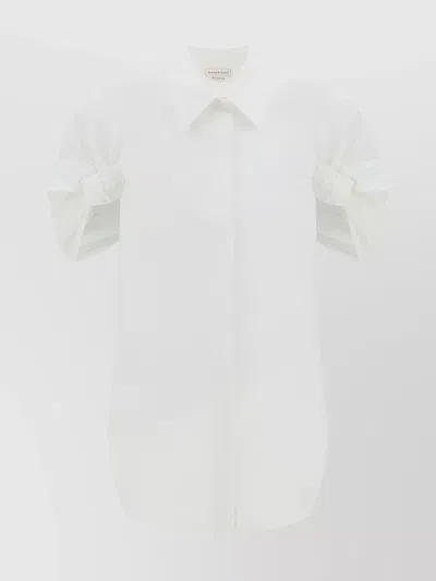 Alexander Mcqueen Puffed Sleeves Cotton Shirt With Smock Stitch Detail