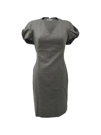 Pre-owned Alexander Mcqueen Puffed-sleeve Midi Dress In Gray