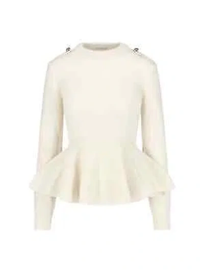 Pre-owned Alexander Mcqueen Pullover With Peplum Waist And Jewel Buttons M In White