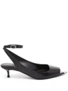 Alexander Mcqueen Punk Leather Ankle-strap Kitten Sandals In Black