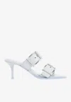 Alexander Mcqueen 75mm Buckled Leather Sandals In Blue