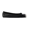 Alexander Mcqueen Black Ballet Flats With Metallic Toe In Smooth Leather Woman