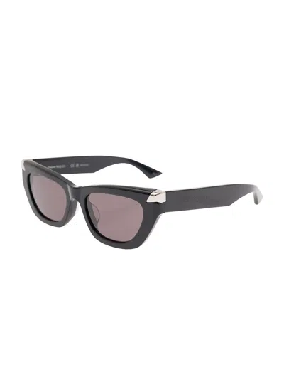 Alexander Mcqueen Punk' Black Geometric Sunglasses With Engraved Logo In Acetate In Multicolor