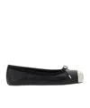 Alexander Mcqueen Black Ballet Flats With Metallic Toe In Smooth Leather Woman In Black