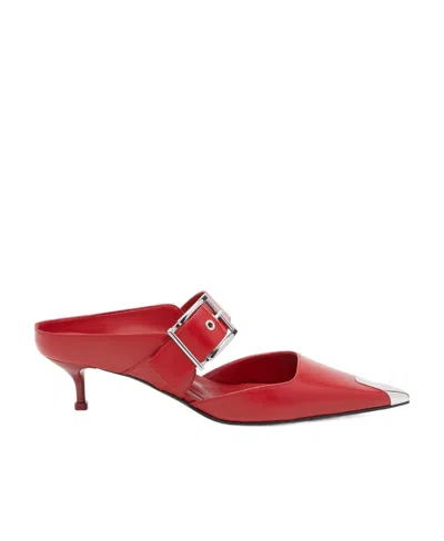 Alexander Mcqueen Punk Buckle 40mm Leather Mules In Red
