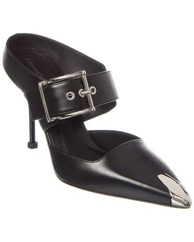 Alexander Mcqueen Punk Buckle Leather Mule In Black