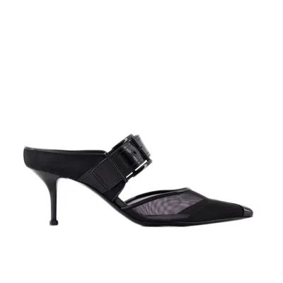 Alexander Mcqueen Mesh And Leather Mules In Black