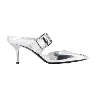 Alexander Mcqueen Punk Buckle Pumps  Grey Leather In Silver