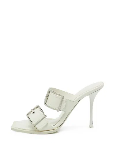 Pre-owned Alexander Mcqueen Punk Buckle Slide Sandals In White