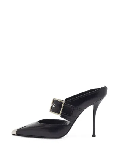 Pre-owned Alexander Mcqueen Punk Buckled Mules In Black