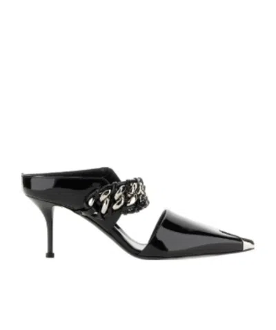 Alexander Mcqueen Punk Chain 85mm Mules In Black