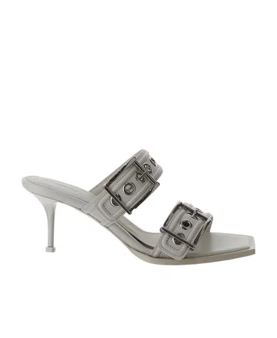 Alexander Mcqueen Punk Double-buckle Leather Mules In White