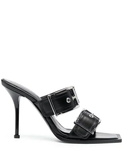 Alexander Mcqueen Punk Double Buckle Leather Sandals In Black