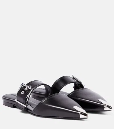 Alexander Mcqueen Punk Leather Mules In Black/silver