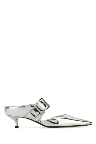 Alexander Mcqueen Punk Leather Pumps With 4 Cm Heel In Silver