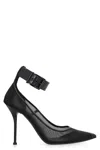 Alexander Mcqueen Mesh Pumps With Ankle Strap 10cm In Black