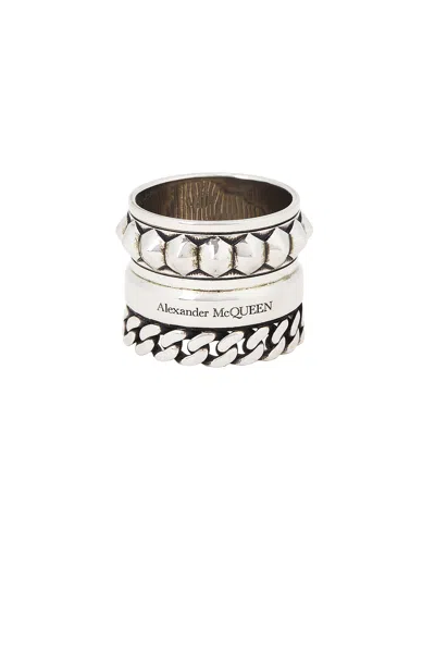 Alexander Mcqueen Punk Multilayer Ring In Light Antique Silver