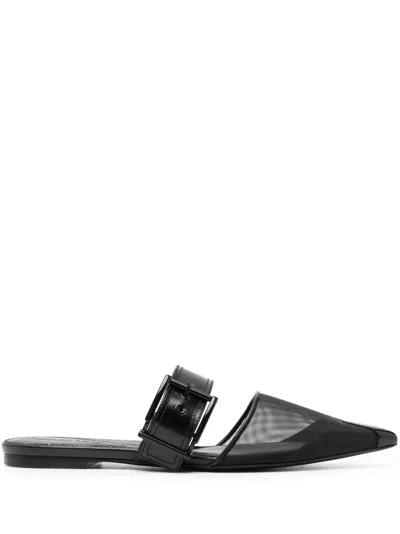 Alexander Mcqueen Black Mesh And Leather Punk Slippers In Multi