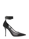Alexander Mcqueen Mesh Pumps With Ankle Strap 10cm In Black