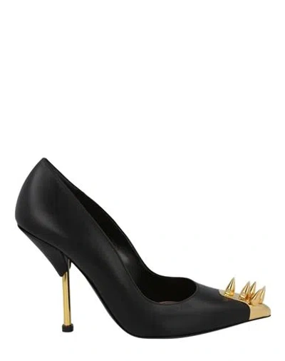 Alexander Mcqueen Woman Pumps Black Size 8 Leather In Black Gold