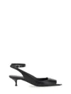 Alexander Mcqueen Black Leather Sandals With Kitten Heel In Black
