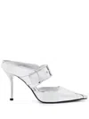Alexander Mcqueen Punk Sandals With Buckle In Silver In Silver