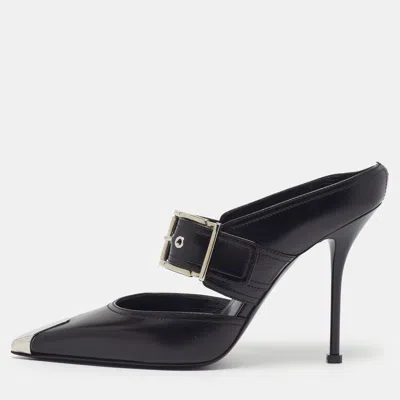 Pre-owned Alexander Mcqueen Punk Size 39 Black Leather Mules