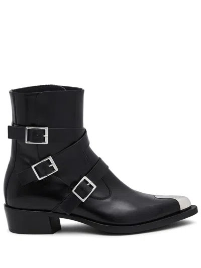 Alexander Mcqueen Punk Triple Strap Ankle Boots In Black