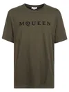 Alexander Mcqueen Pure Cotton T-shirt With Mcqueen Logo Detail In Khaki