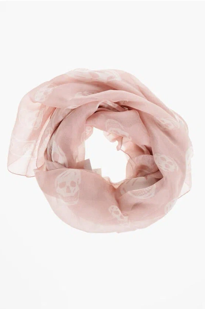 Alexander Mcqueen Pure Silk Skull Foulard In Pink