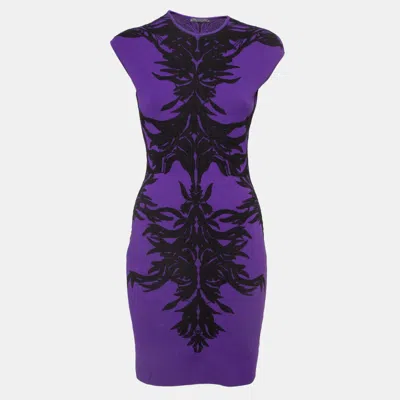 Pre-owned Alexander Mcqueen Purple Jacquard Knit Dress Xl