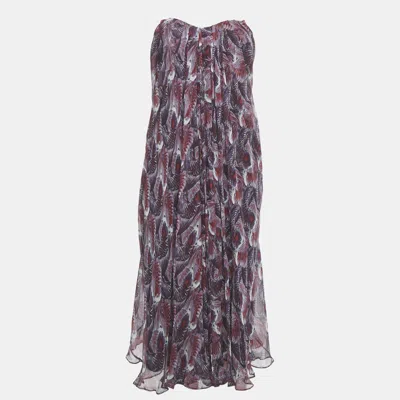 Pre-owned Alexander Mcqueen Purple Printed Strapless Midi Dress S