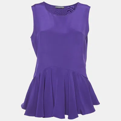 Pre-owned Alexander Mcqueen Purple Silk Peplum Style Sleeveless Top M