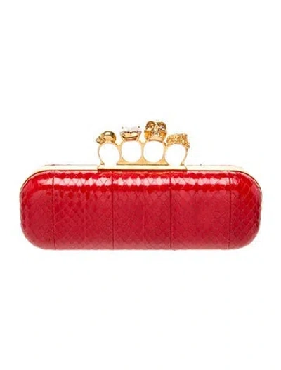 Pre-owned Alexander Mcqueen Python Clutch In Red