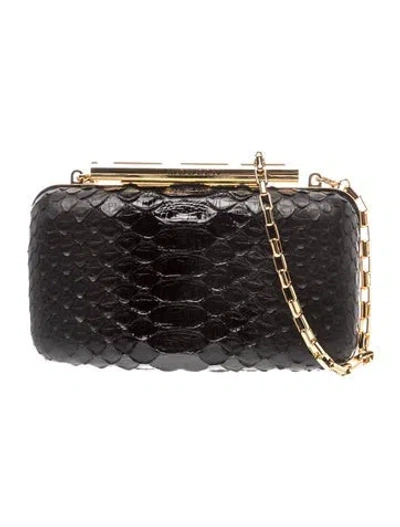 Pre-owned Alexander Mcqueen Python T-bar Clutch In Black