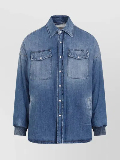 Alexander Mcqueen Quilted Denim Shirt Chest Pockets In Blue