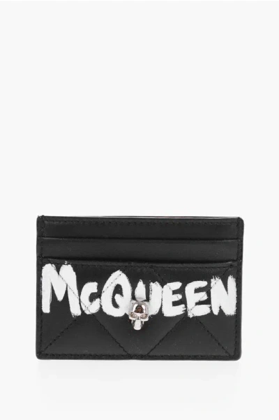 Alexander Mcqueen Quilted Leather Card Holder With Printed Logo In Multicolor