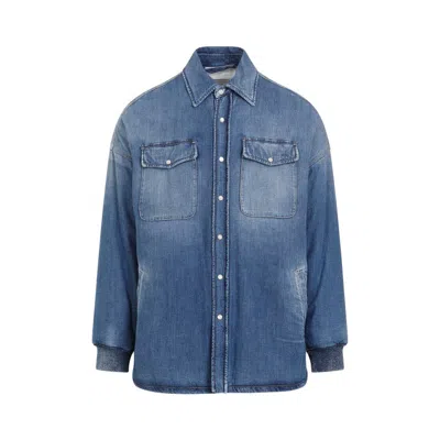 ALEXANDER MCQUEEN QUILTED WASHED BLUE DENIM SHIRT