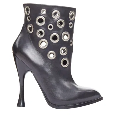 Pre-owned Alexander Mcqueen Rare  Black Grommet Studded Spool Pirate Ankle Boots Eu39