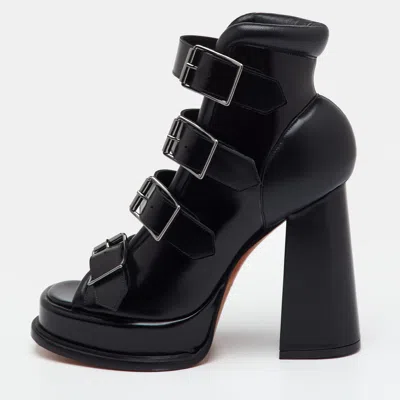 Pre-owned Alexander Mcqueen Rave Buckle Size 36.5 Black Leather Platform Ankle Length Boots